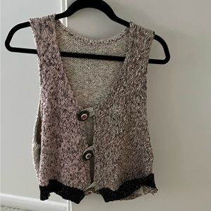 Amy Brill hand loomed vest / one size multi tweed with most interesting buttons.